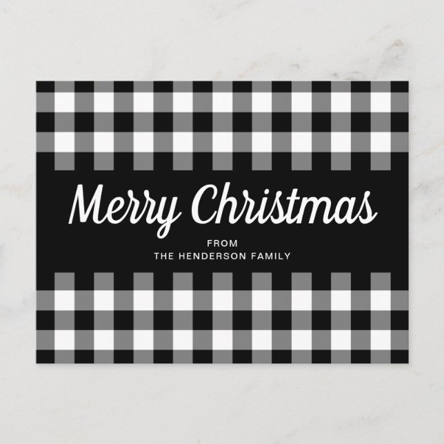 Rustic Black White Gingham Checks God jul Vykort (Framsida)