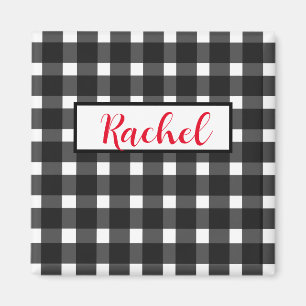Rustic Black White Gingham Personlig Magnet