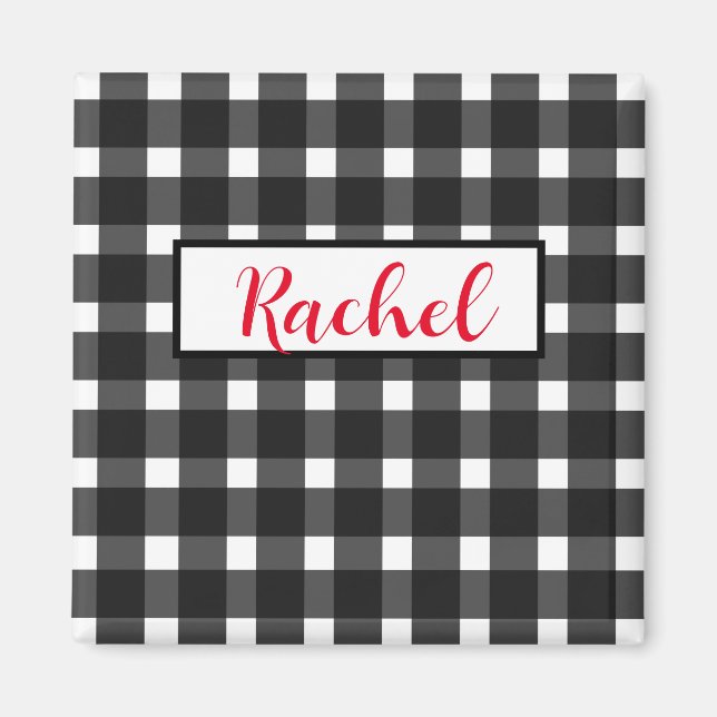 Rustic Black White Gingham Personlig Magnet (Framsidan)