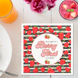 Rustic Black White Guld Red Strawberry Berry First Pappersservett