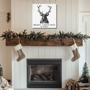 Rustic Black White Hjort - jul, Monogram Canvastryck