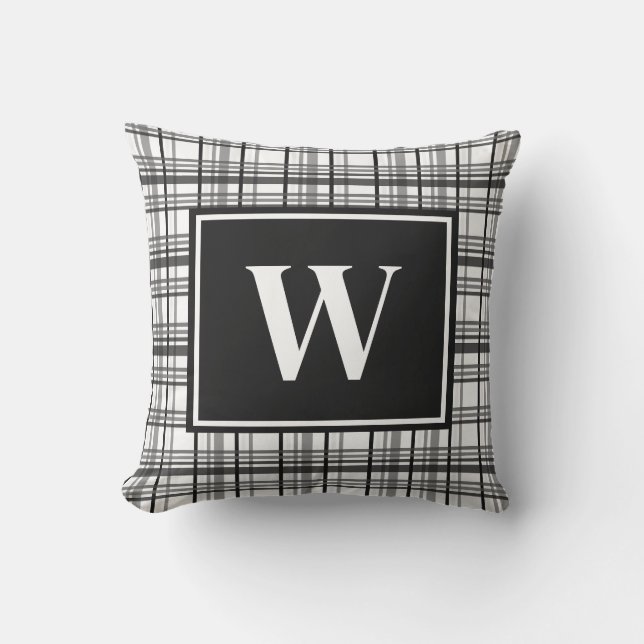 Rustic Black & White Play Monogram Kudde (Framsida)