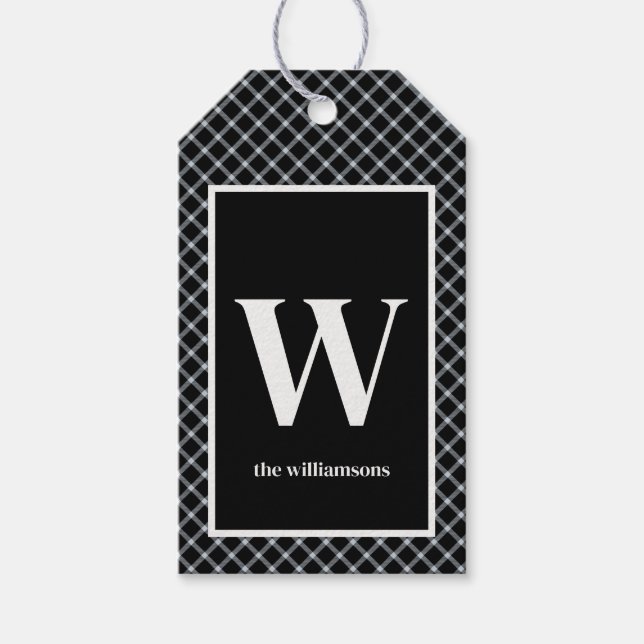Rustic Black & White Play Monogram Presentetikett (Framsidan)