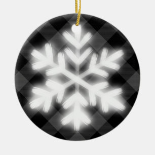 Rustic Black white Tartan plaid snö flake-detaljer Julgransprydnad Keramik