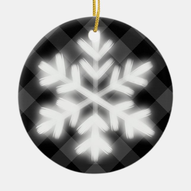 Rustic Black white Tartan plaid snö flake-detaljer Julgransprydnad Keramik (Framsidan)