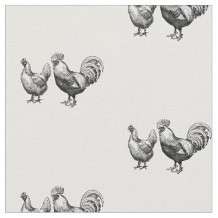 Rustic Black White Tupp och Hen Mönster Tyg