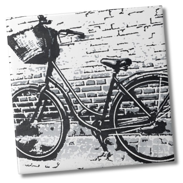 Rustic Black White Vintage Bike Kakelplatta (Black White Distressed Vintage Bicycle Bike Tile)