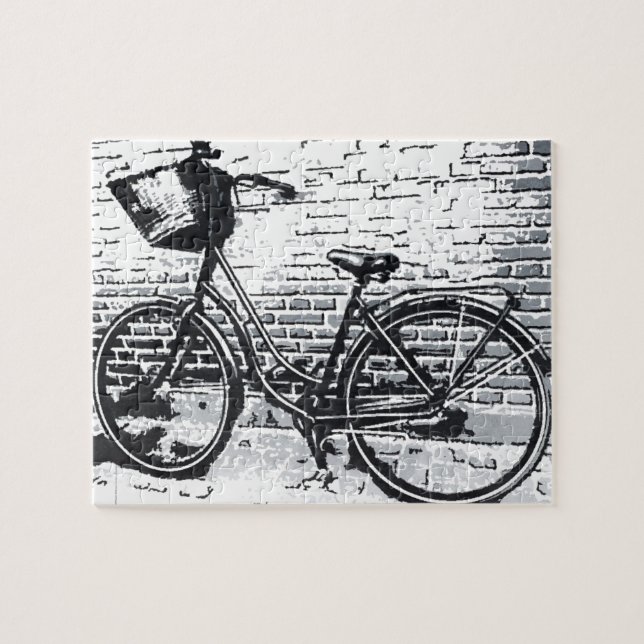 Rustic Black White Vintage Bike Pussel (Horisontell)