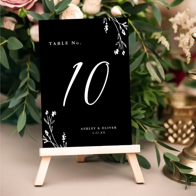 Rustic Black & White Wildblommor Boho Bröllop Bordsnummer (Skapare uppladdad)