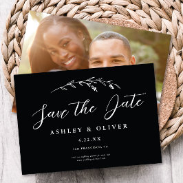 Rustic Black Wildblomma + Photo Save Date Inbjudningar
