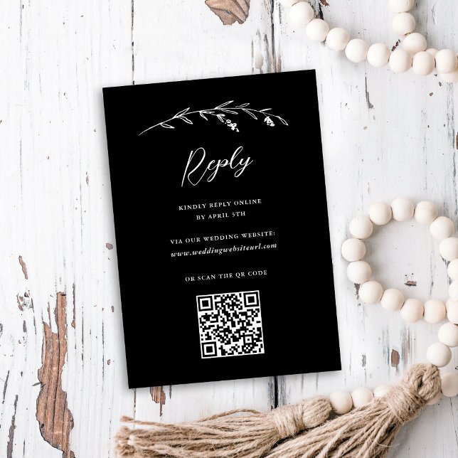 Rustic Black Wildbloms Online QR Code Bröllop OSA Kort (Skapare uppladdad)
