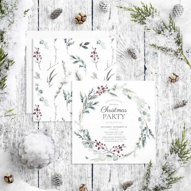 Rustic Black Winter Botanical WAN Julfest Inbjudningar (Skapare uppladdad)