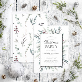 Rustic Black Winter botaniska julen Party Inbjudningar