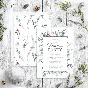 Rustic Black Winter botaniska julen Party Inbjudningar