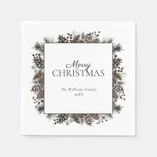 Rustic Black Winter Pinecone God jul Pappersservett