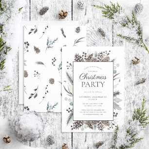 Rustic Black Winter Pinecone jul Party Inbjudningar