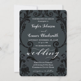 Rustic Blacksmith Calligraphy Black Damask Wedding Inbjudningar