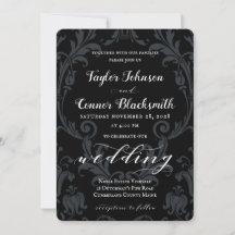 Rustic Blacksmith Calligraphy Black Damask Wedding