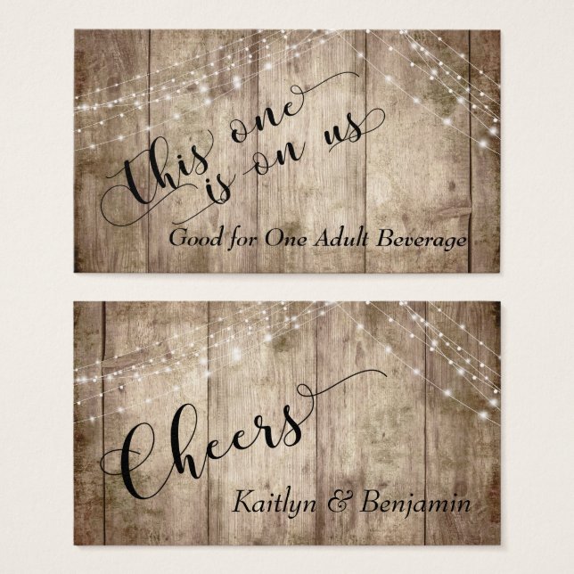 Rustic Blek Brown Wood w/ Ljus Drink Biljett (Framsida & baksida)