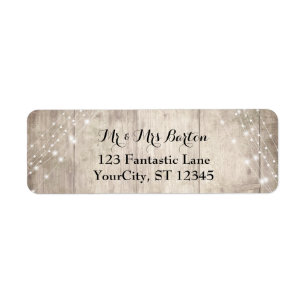 Rustic Blek Brown Wood, White Ljus Bröllop 2 Returadress Etikett