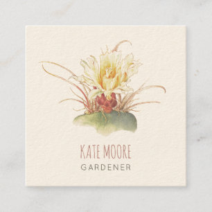 Rustic Blommar Barrel Cactus Cream Gardener Fyrkantigt Visitkort