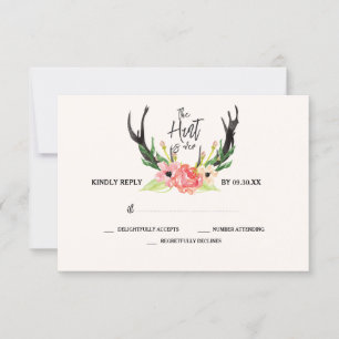 Rustic Blommigt Antler Hunt är över Bröllopet OSA Kort