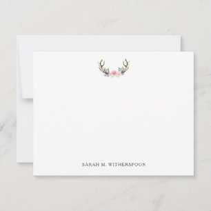 Rustic Blommigt Antlers Anteckningskort