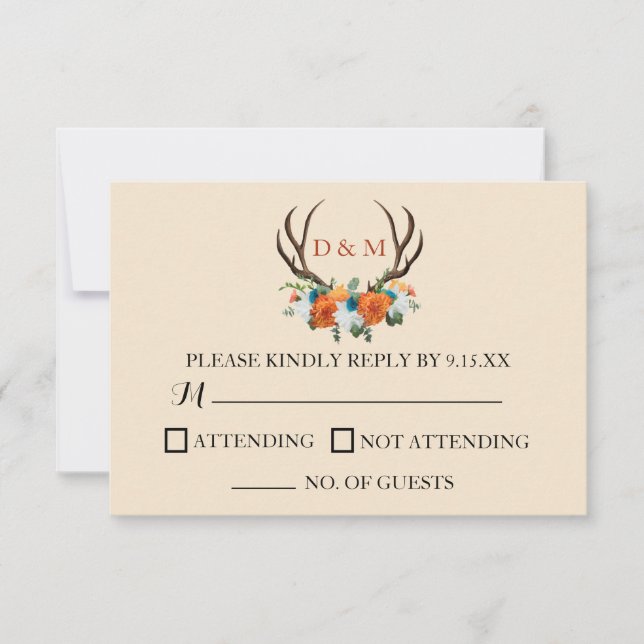 Rustic Blommigt Antlers BOHO Bröllop OSA Kort (Framsida)