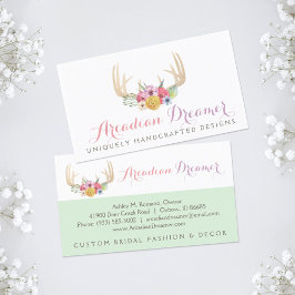 Rustic Blommigt Antlers färgade i Watercolor Stil Visitkort