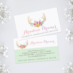 Rustic Blommigt Antlers färgade i Watercolor Stil Visitkort