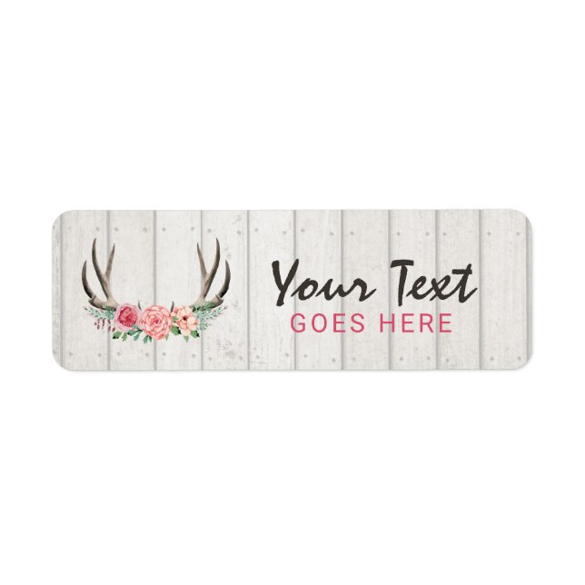 Rustic Blommigt Antlers Shabby chic Ro & Wood Returadress Etikett (Framsidan)