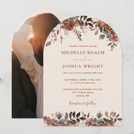 Rustic Blommigt Arch Photo Autumn Fall Wedding Inbjudningar