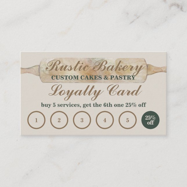 Rustic Blommigt Bakery Loyalty Buy fem får gratis Visitkort (Framsida)