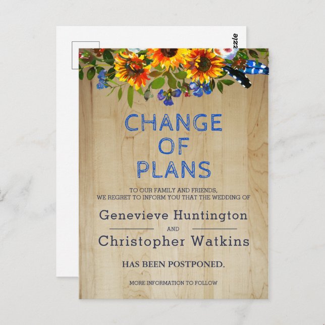 Rustic Blommigt Barn Wood Bröllop sköt upp Avbryt Vykort (Fram/baksida)