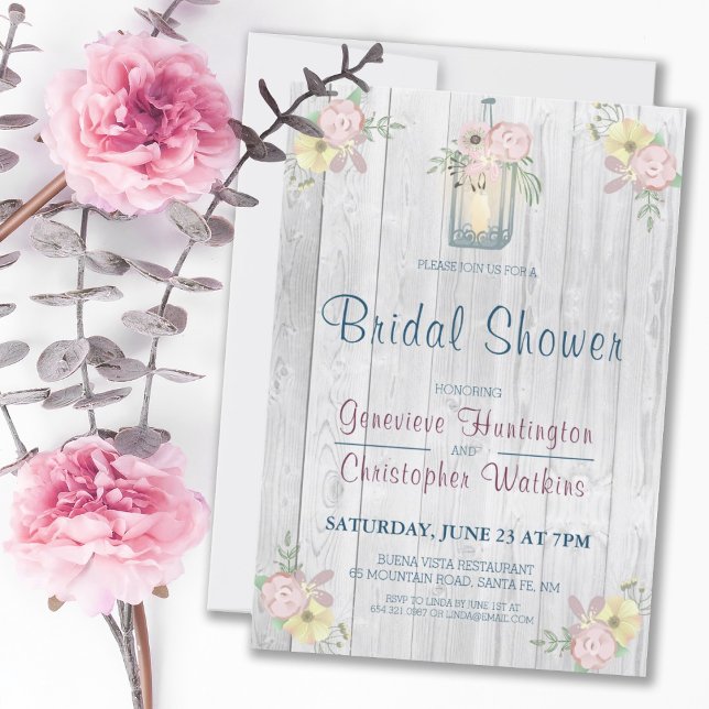Rustic Blommigt Barn Wood Lantern Möhippa Inbjudningar (RUSTIC FLORAL BARNWOOD LANTERN BRIDAL SHOWER INVITATION)