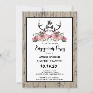 Rustic Blommigt Barnwood Hunt är över Förlovningen Inbjudningar