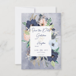 Rustic Blommigt Beach Nautical Bröllop Spara Datumet