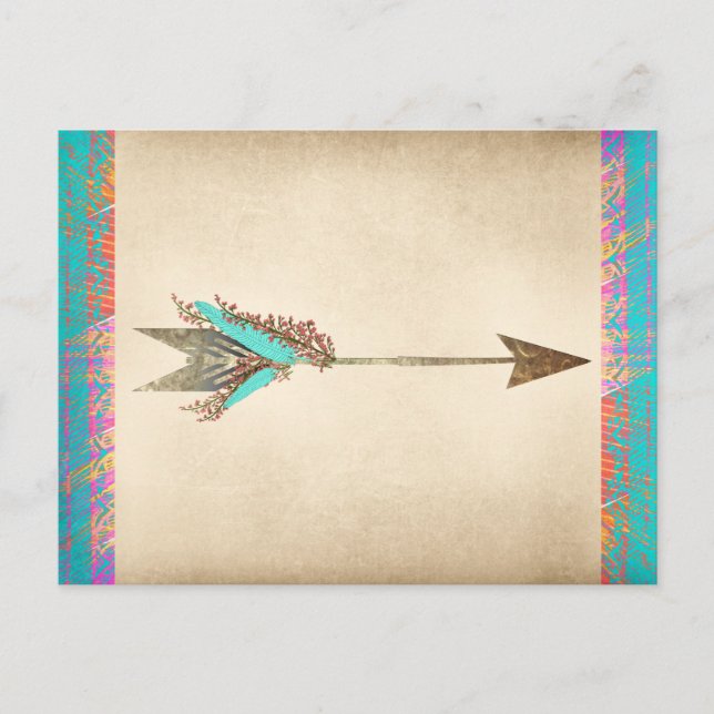Rustic Blommigt Bohemian Arrow Vykort (Framsida)