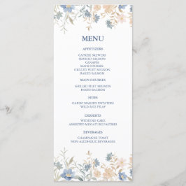 Rustic Blommigt Boho Blue och Beige Bröllop Meny