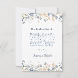 Rustic Blommigt Boho Blue och Beige Bröllop Tack Kort