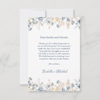 Rustic Blommigt Boho Blue och Beige Bröllop Tack Kort