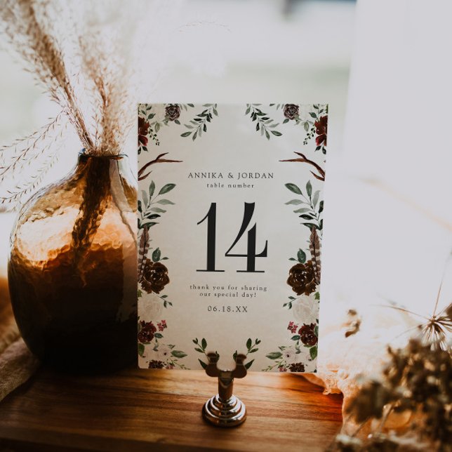 Rustic Blommigt Boho Botanical Bordsnummer Card (Skapare uppladdad)