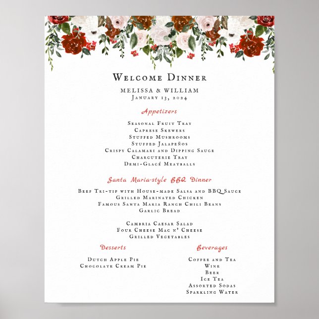 Rustic Blommigt | Boho Botanical Bröllop Menu Poster (Framsidan)