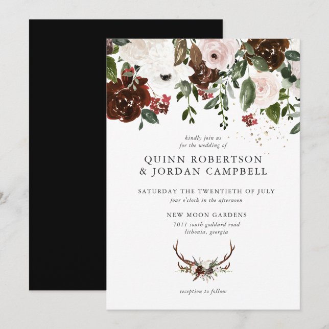 Rustic Blommigt | Boho Botanical Wedding bjudande Inbjudningar (Fram/baksida)