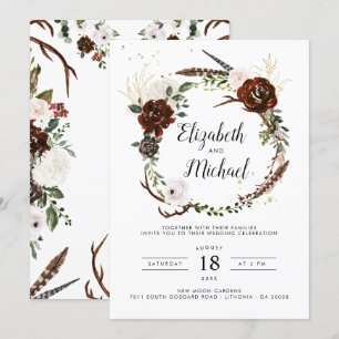 Rustic Blommigt Boho Botanical Wedding bjudande Inbjudningar