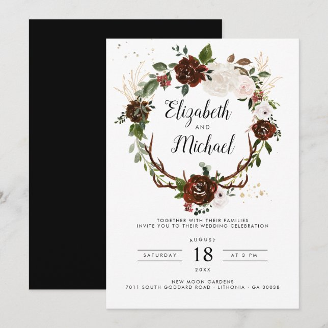 Rustic Blommigt | Boho Botanical Wedding bjudande Inbjudningar (Fram/baksida)