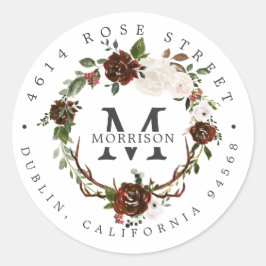 Rustic Blommigt | Boho Botanisk Returadress Runt Klistermärke