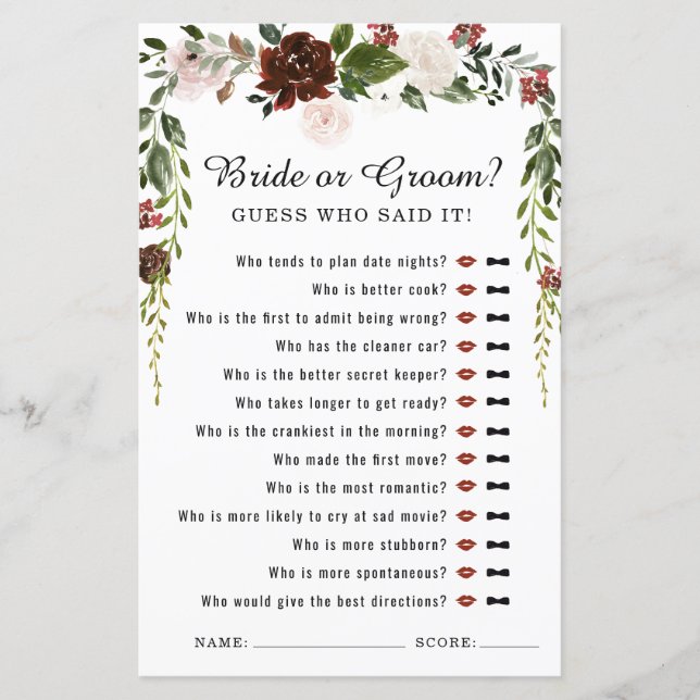 Rustic Blommigt | Boho Botaniskt spel för Möhippa (Framsida)