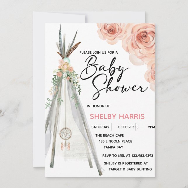 Rustic Blommigt Boho Dreamcatcher Teepee Watercolo (Framsida)