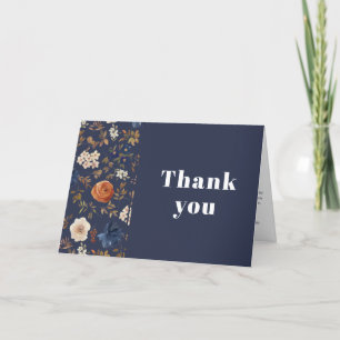 Rustic Blommigt Boho Navy Photo Bröllop Tack Kort